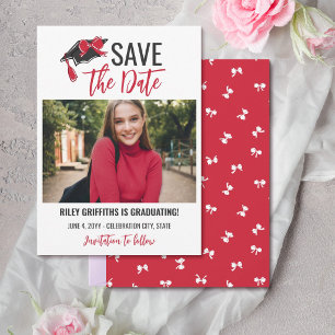 Girly Red Bow & Cap Graduation Save The Date