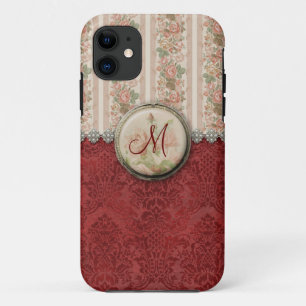 Girly red Damask and Roses iPhone 11 Case