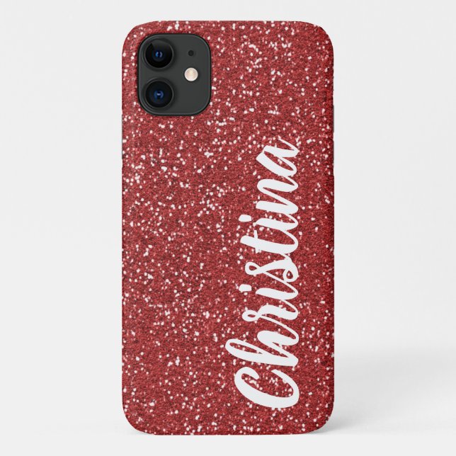 Girly Red Glitter Name Personalized Case-Mate iPhone Case (Back)
