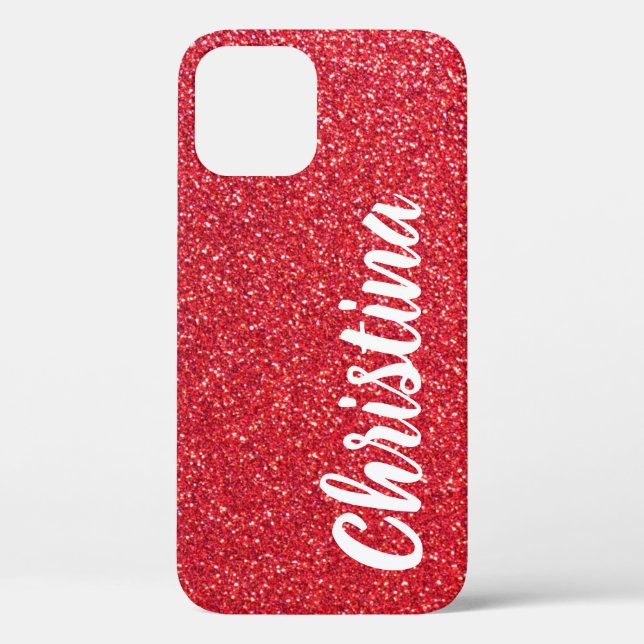 Girly Red Glitter Name Personalized Case-Mate iPhone Case (Back)