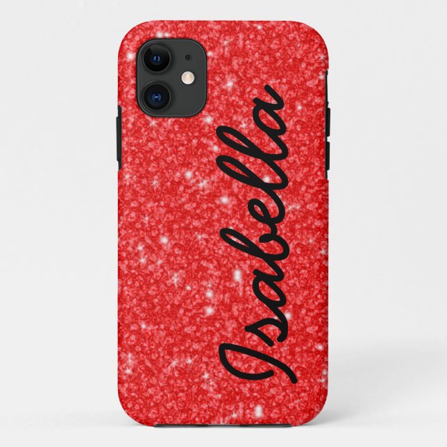 GIRLY RED GLITTER PRINTED PERSONALIZED Case-Mate iPhone CASE (Back)