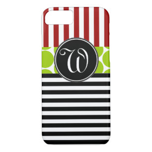 GIRLY RED GREEN BLACK STRIPES PATTERN iPhone 8/7 CASE