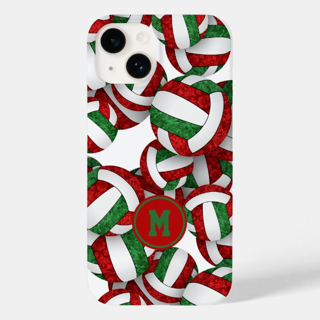 Girly red green team colours volleyballs patterned Case-Mate iPhone case (Back)