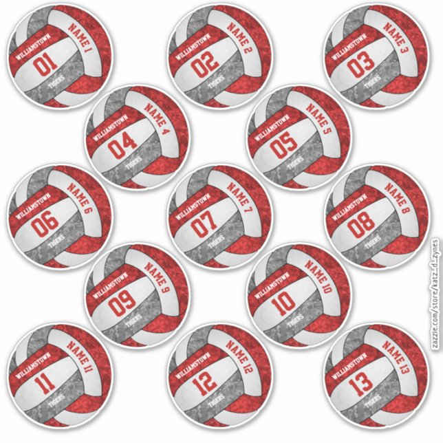 girly red grey volleyball custom players names (Front)