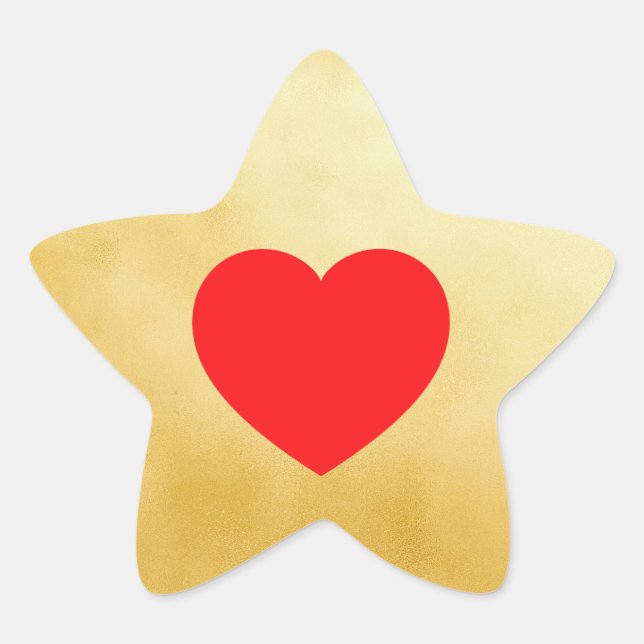 Girly Red Heart Gold Foil Star Sticker (Front)