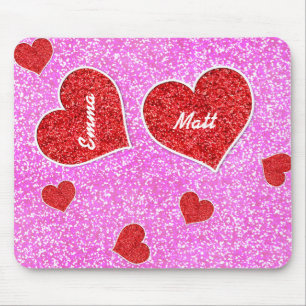 GIRLY rED HEART PINK GLITTER Mouse Pad