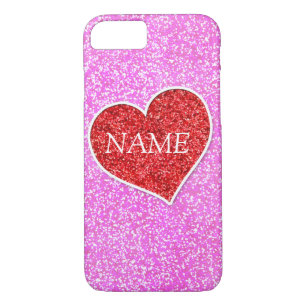 GIRLY rED HEART PINK GLITTER PRINTED Case-Mate iPhone Case