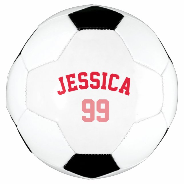Girly Red Pink Name Number Minimalistic Soccer Ball (Front)
