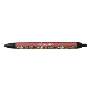 Girly Red Playful Animal Print Hearts Name  Black Ink Pen