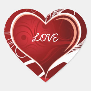 Girly Red & White Abstract Heart And Floral Swirls Sticker