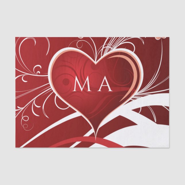 Girly Red & White Abstract Heart And Floral Swirls Tissue Paper (Front)