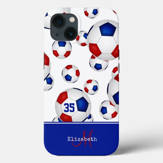girly red white blue soccer balls personalized Case-Mate iPhone case (Back)