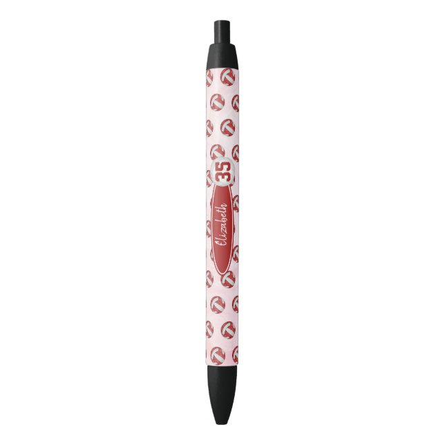 girly red white personalized volleyball black ink pen (Front Vertical)