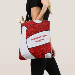 girly red white team colours volleyball coach name tote bag
