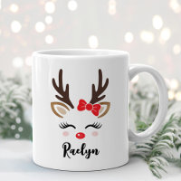 Girly Reindeer Face Red Bow Custom Name