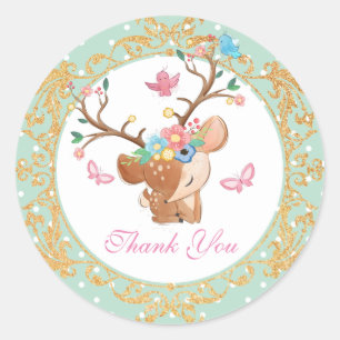 Girly Reindeer Personalized Thank you Classic Round Sticker