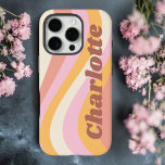 Girly Retro Vintage Wave Personalized Name<br><div class="desc">Girly Retro Vintage Wave Personalized Name iPhone 16 Pro Phone Cases features a retro wave in shades of pink, orange and white with your personalized name in elegant trendy modern script accented. Personalize by editing the text in the text box provided. Perfect for birthday, Christmas, Mother's Day, baby showers, bridal...</div>