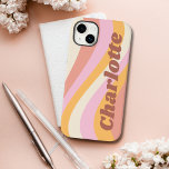 Girly Retro Vintage Wave Personalized Name Case-Mate iPhone 14 Plus Case<br><div class="desc">Girly Retro Vintage Wave Personalized Name iPhone Smart Phone Cases features a retro wave in shades of pink, orange and white with your personalized name in elegant trendy modern script accented. Personalize by editing the text in the text box provided. Perfect for birthday, Christmas, Mother's Day, baby showers, bridal showers,...</div>