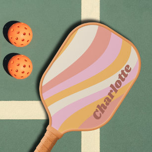 Girly Retro Vintage Wave Personalized Name Pickleball Paddle