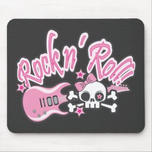 Girly Rock n' Roll Skull Mouse Pad