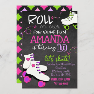 Girly Roller Skating Chalkboard Birthday  Invitation