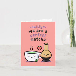 Girly Romantic Matcha Tea Drawing Valentine's Day Card