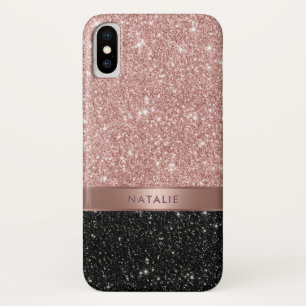 Girly Rose Gold & Black Glitter Custom Name Case-Mate iPhone Case