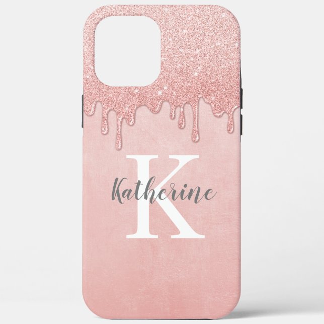 Girly Rose Gold Blush Pink Glitter Monogram Case-Mate iPhone Case (Back)