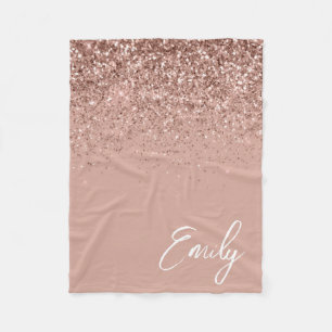 Girly Rose Gold Blush Pink Glitter Monogram Fleece