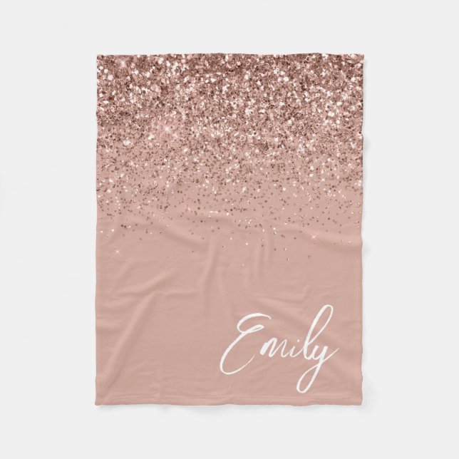 Girly Rose Gold Blush Pink Glitter Monogram Fleece (Front)