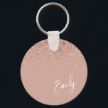 Girly Rose Gold Blush Pink Glitter Monogram Keycha Keychain<br><div class="desc">Rose Gold - Blush Pink Sparkle Glitter Script Monogram Name Keychains (Key Chain). This makes the perfect sweet 16 birthday,  wedding,  bridal shower,  anniversary,  baby shower or bachelorette party gift for someone that loves glam luxury and chic styles.</div>