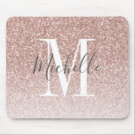 Girly Rose Gold Blush Pink Glitter Monogram Name Mouse Pad<br><div class="desc">Personalized Rose Gold Pink Glitter White Monogram Script Name. Elke Clarke © Customize it with your name and monogram for a chic girly unique design.</div>