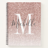 Girly Rose Gold Blush Pink Glitter Monogram Name Notebook (Front)
