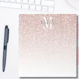 Girly Rose Gold Blush Pink Glitter Monogram Name Notepad