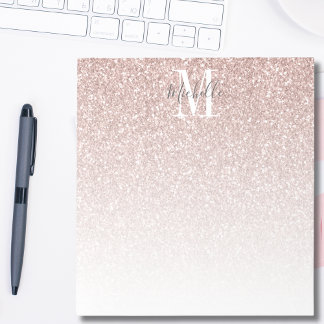 Girly Rose Gold Blush Pink Glitter Monogram Name Notepad