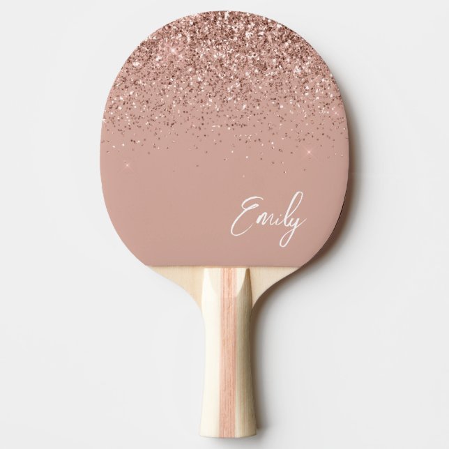 Girly Rose Gold Blush Pink Glitter Monogram Ping P Ping Pong Paddle (Front)