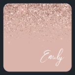 Girly Rose Gold Blush Pink Glitter Name Square Sticker<br><div class="desc">Rose Gold - Blush Pink Sparkle Glitter Brushed Metal Monogram Name Paper Party Sticker Address Labels. This makes the perfect sweet 16 birthday,  wedding,  bridal shower,  anniversary,  baby shower or bachelorette party gift for someone that loves glam luxury and chic styles.</div>