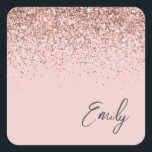 Girly Rose Gold Blush Pink Glitter Name Square Sticker<br><div class="desc">Rose Gold - Blush Pink Sparkle Glitter Brushed Metal Monogram Name Paper Party Sticker Address Labels. This makes the perfect sweet 16 birthday,  wedding,  bridal shower,  anniversary,  baby shower or bachelorette party gift for someone that loves glam luxury and chic styles.</div>