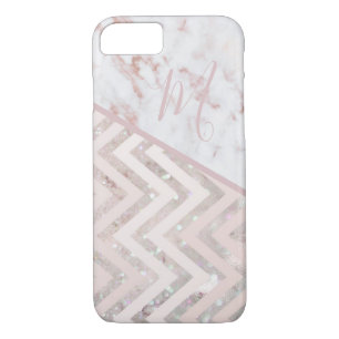 Girly Rose Gold Chevron Pattern Marble Monogram Case-Mate iPhone Case