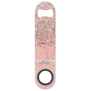 Girly Rose Gold Confetti Pink Gradient Monogram Bar Key