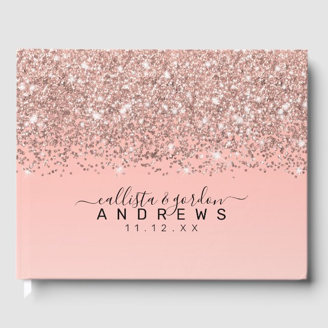 Girly Rose Gold Confetti Pink Gradient Ombre Guest Book (Front)