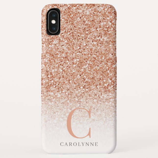 Girly Rose Gold Copper Glitter Ombre Monogram Case-Mate iPhone Case (Back)