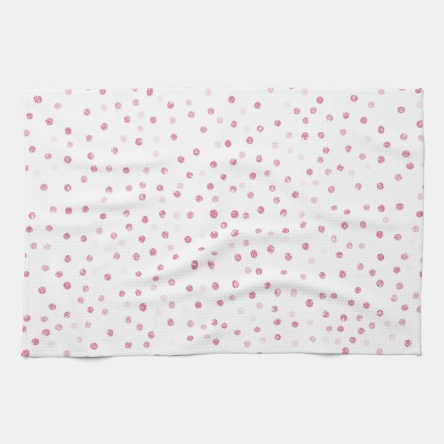 Girly Rose Gold Dots Confetti White Design Kitchen Towel (Horizontal)