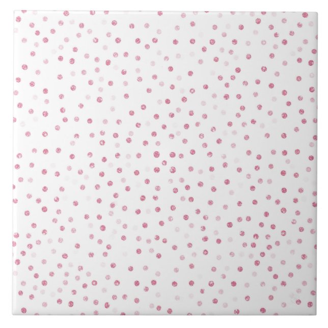 Girly Rose Gold Dots Confetti White Design Tile (Front)
