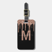 Girly Rose Gold Dripping Glitter Monogram Name