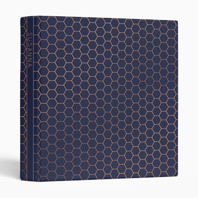 Girly Rose Gold Foil Hexagon Geometric Binder (Front/Spine)