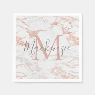 Girly Rose Gold Foil   Marble Monogram Napkin