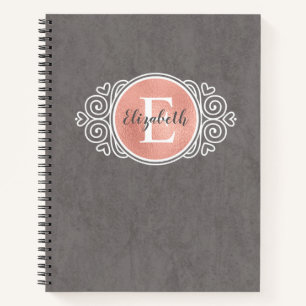 Girly Rose Gold Foil Monogram Name Notebook