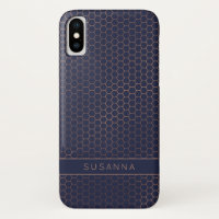 Girly Rose Gold Foil Navy Hexagon Geometric
