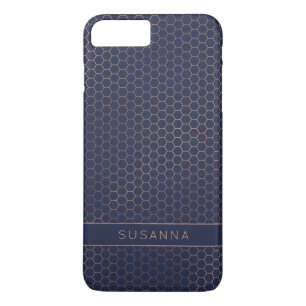 Girly Rose Gold Foil Navy Hexagon Geometric Case-Mate iPhone Case